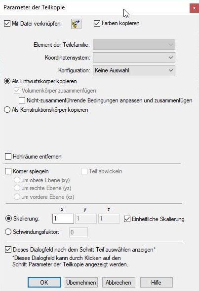 Teilekopie Parameter
