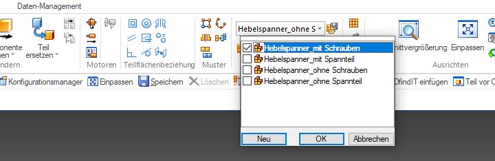 Anzeigenkonfiguration Unterbaugruppe