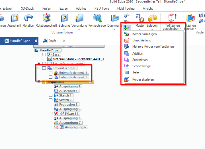 Boolesche Operationen in Solid Edge