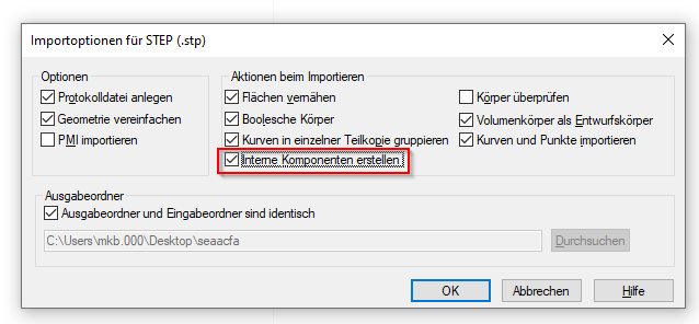 STEP Importoptionen