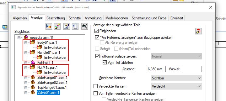 rotes Ausrufezeichen in Solid Edge Ansichtseigenschaften