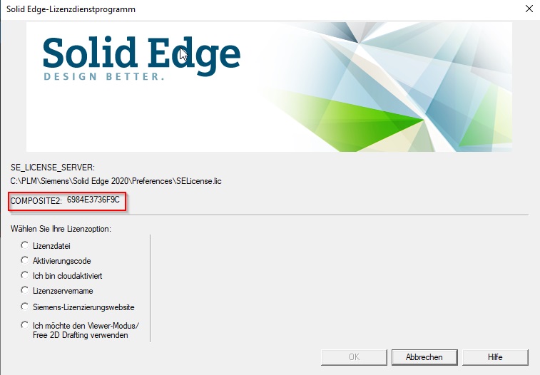 Lizenzdienstprogramm Solid Edge 2020 Composite