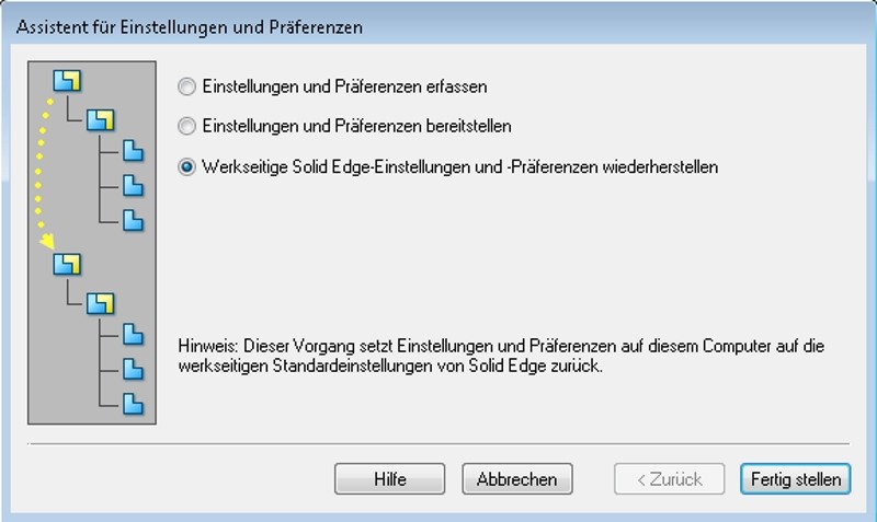 Solid Edge Werkseinstellungen