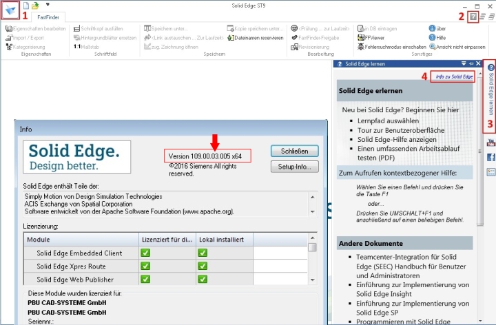 Installierte Solid Edge Maintenance Packs