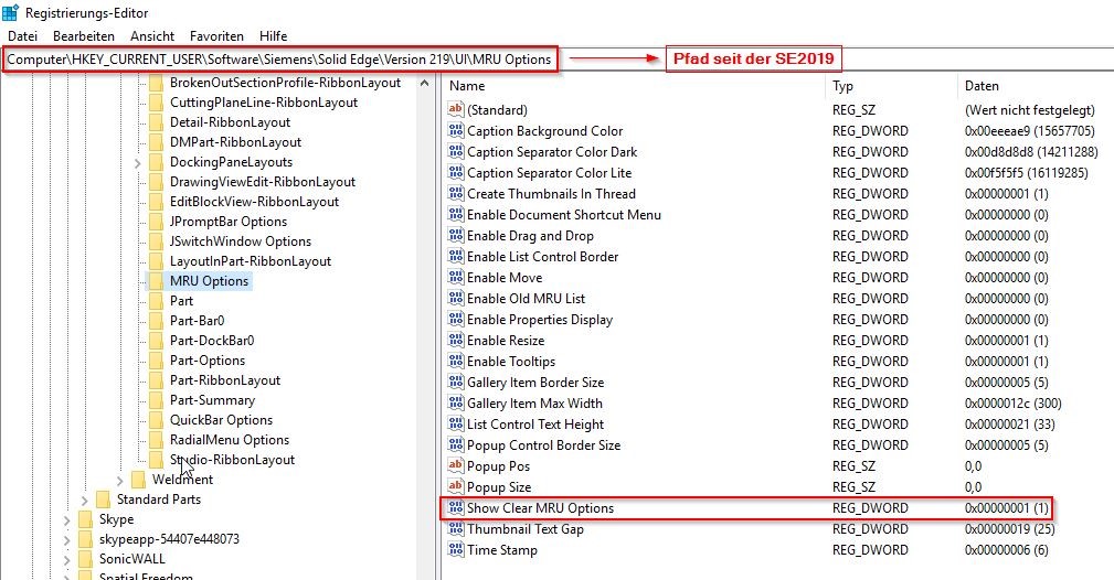 Solid Edge Registry Pfad