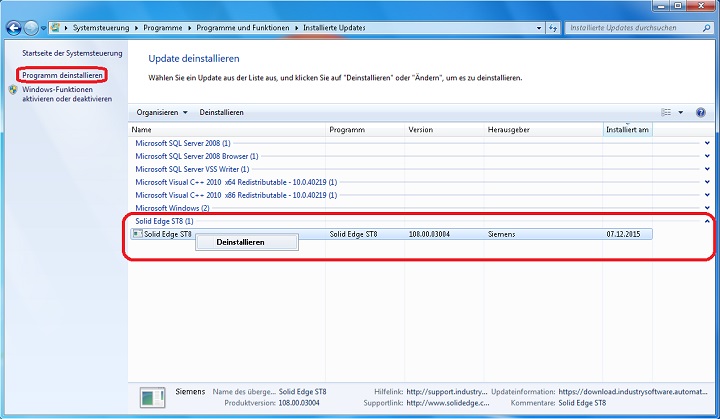 Solid Edge ST8 MP Uninstall
