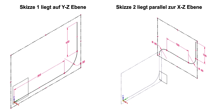Solid Edge Erzeugen von 3D Kurven Abb.18 Kurve aus einzelnen Skizzen 1 2