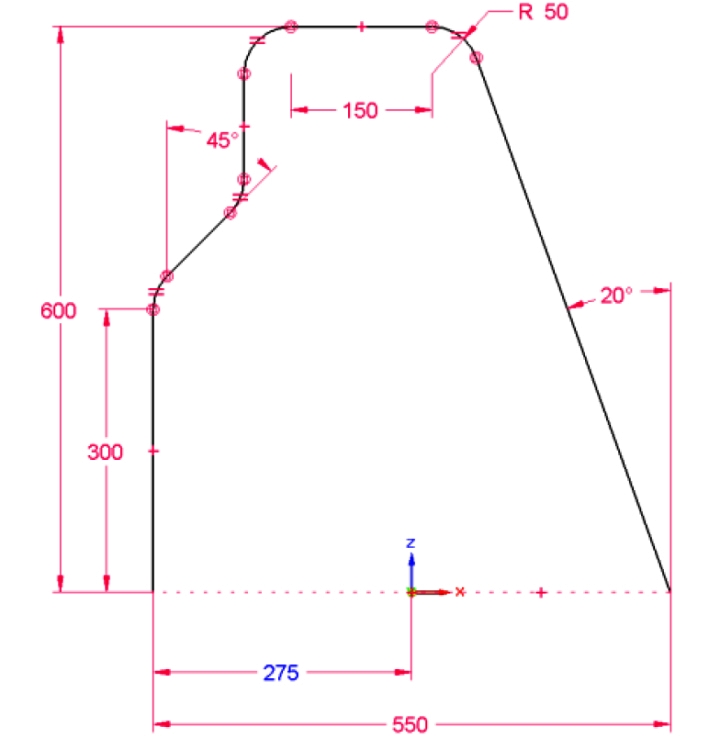 Solid Edge Erzeugen von 3D Kurven Abb.8 asymmetrische Kurve Vorderansicht