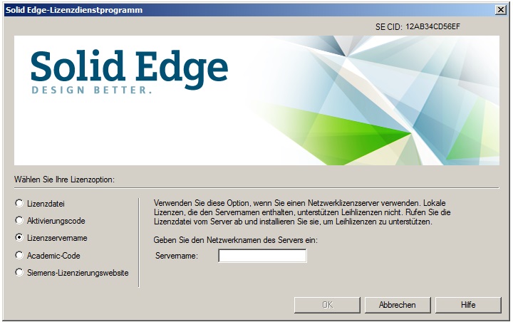 Solid Edge Lizenzservername