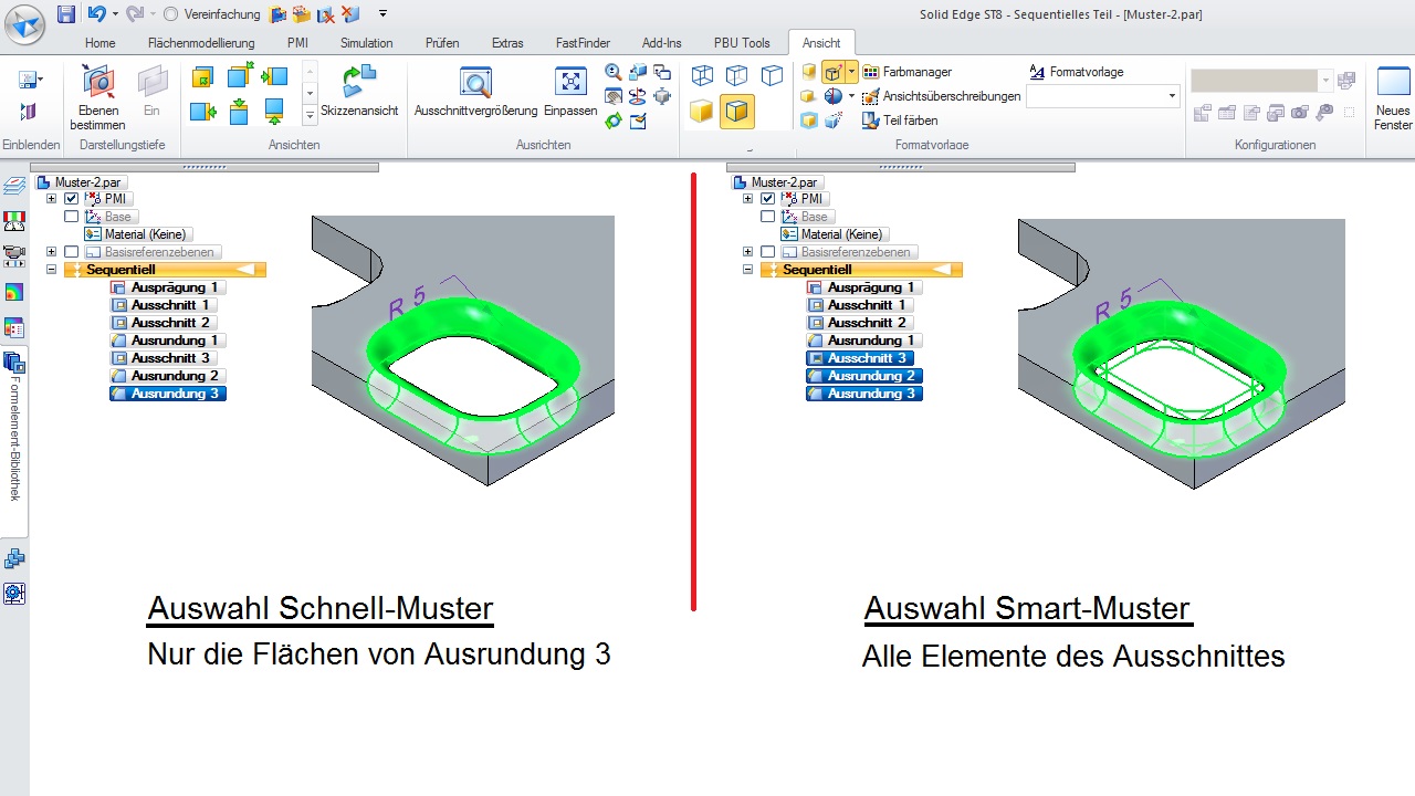 Solid Edge Auswahl Schnell und Smart Muster