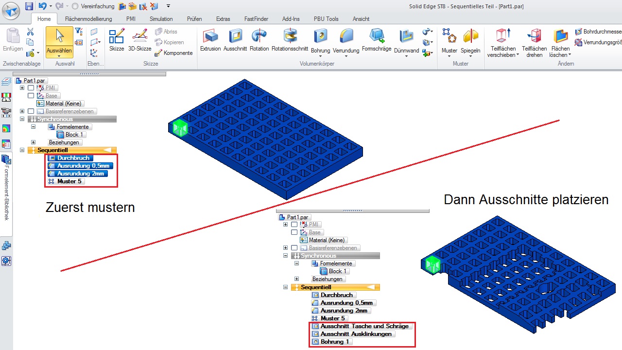 Solid Edge Trotz Ausschnitte Schnell-Muster verwenden