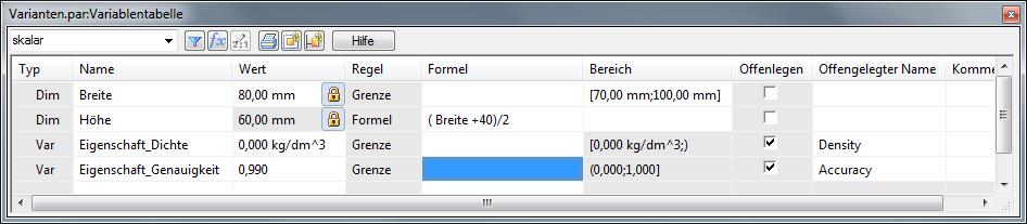 Solid Edge Variablentabelle nach Änderung