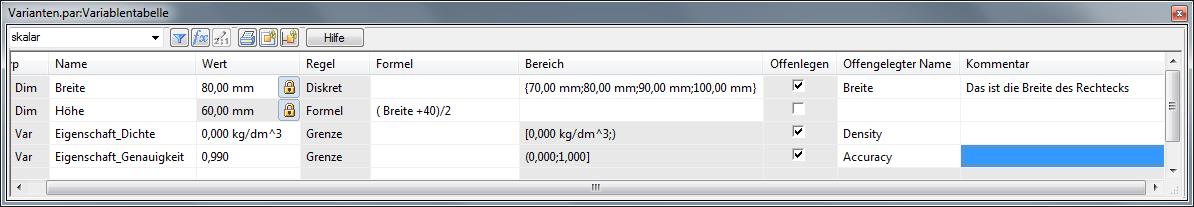 Solid Edge Kommentar in der Variablentabelle