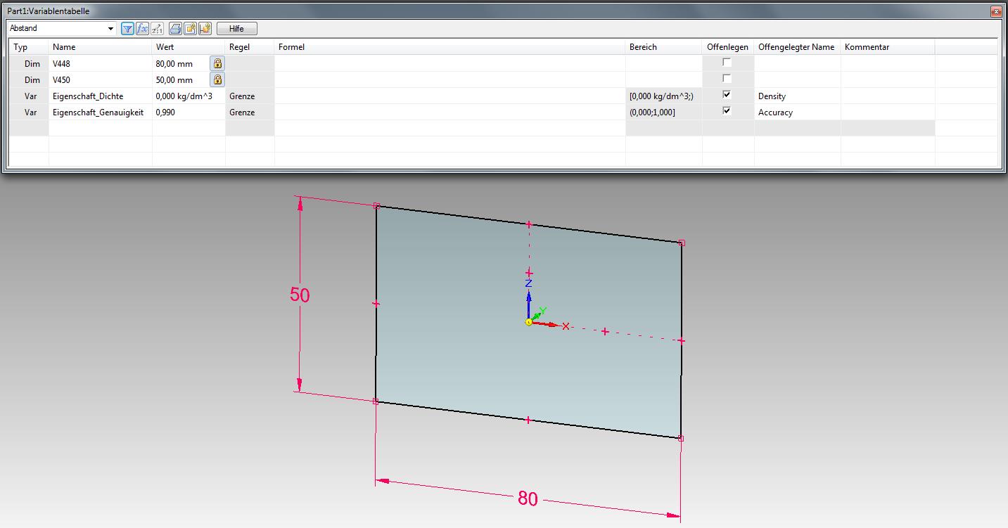 Solid Edge Variablentabelle mit zugehöriger Geometrie