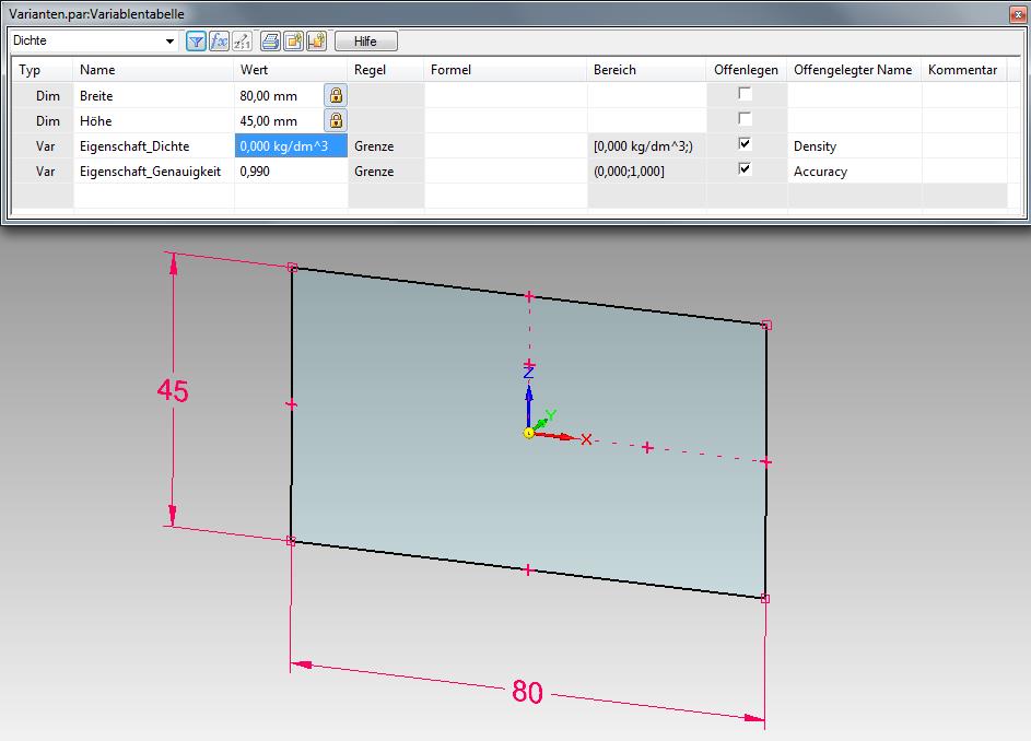 Solid Edge geänderter Wert in Variable und Geometrie