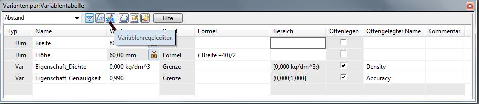 Solid Edge Schaltfläche Variablenregeleditor