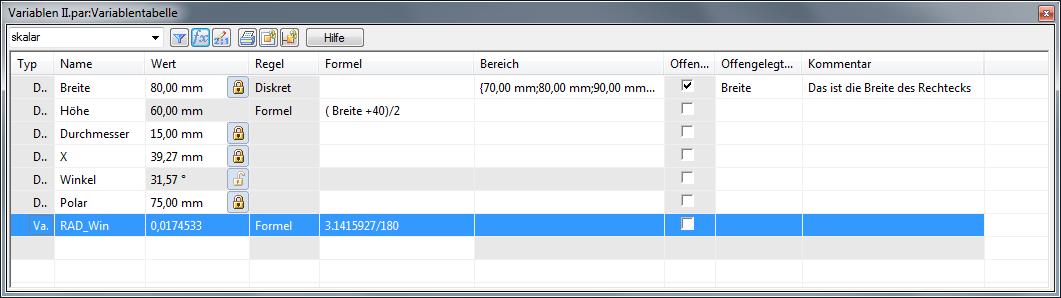 Solid Edge Variablentabelle mit Umrechnung