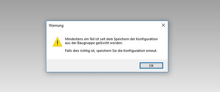 Fehlermeldung bei gelöschten Teilen