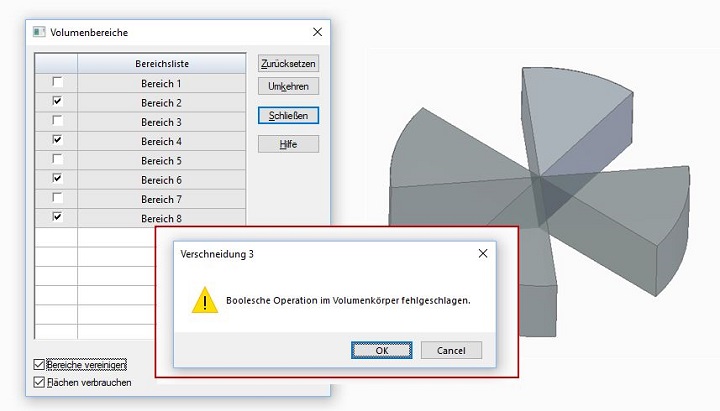 Bereiche vereinigen – Fehlermeldung