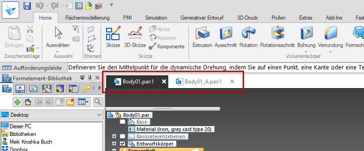 Vergleichsteile geöffnet in Solid Edge 2020