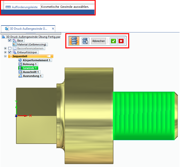 Kosmetisches Gewinde in Solid Edge auswählen