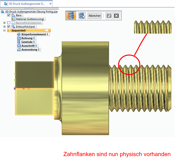 Zahnflanken physisch vorhanden