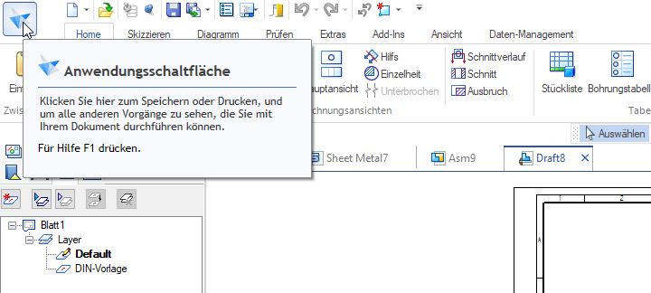 Anwendungsschaltfläche in Solid Edge 2021
