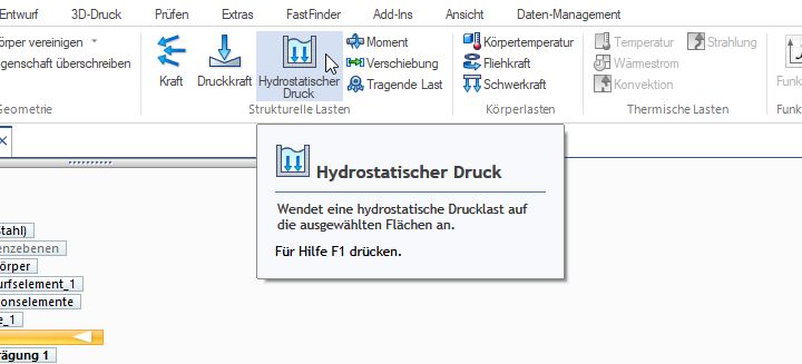 Hydrostatischer Druck Solid Edge Multifuntkionsleiste