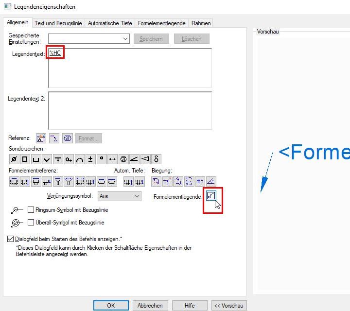 Solid Edge Legendentext Dialog