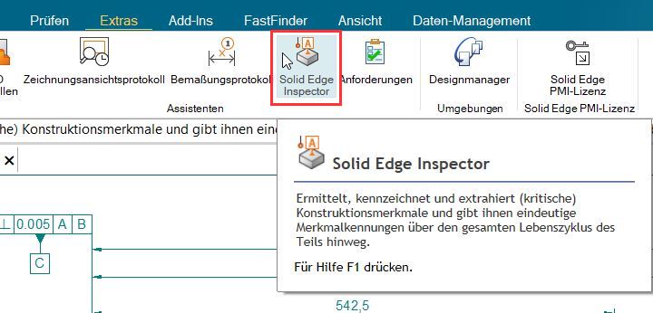 Solid Edge Inspector in der Multifunktionsleiste