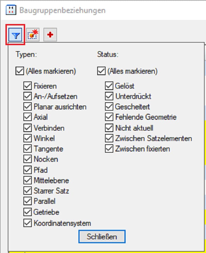Filter Baugruppenbeziehungen