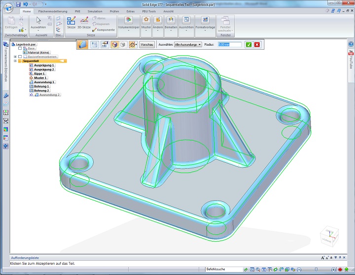 Solid Edge Ausrundungen zusätzliche Auswahl