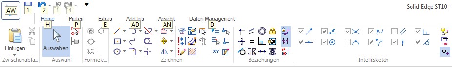 Solid Edge Tastaturbedienung Multifunktionsleiste